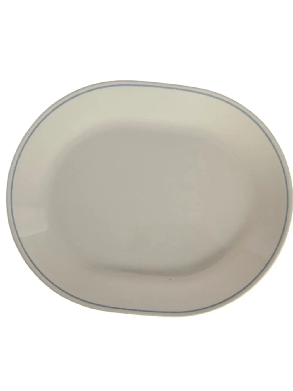 Corelle Beige Oval Serving Platter sandstone blue trim dinnerware vtg retro 12